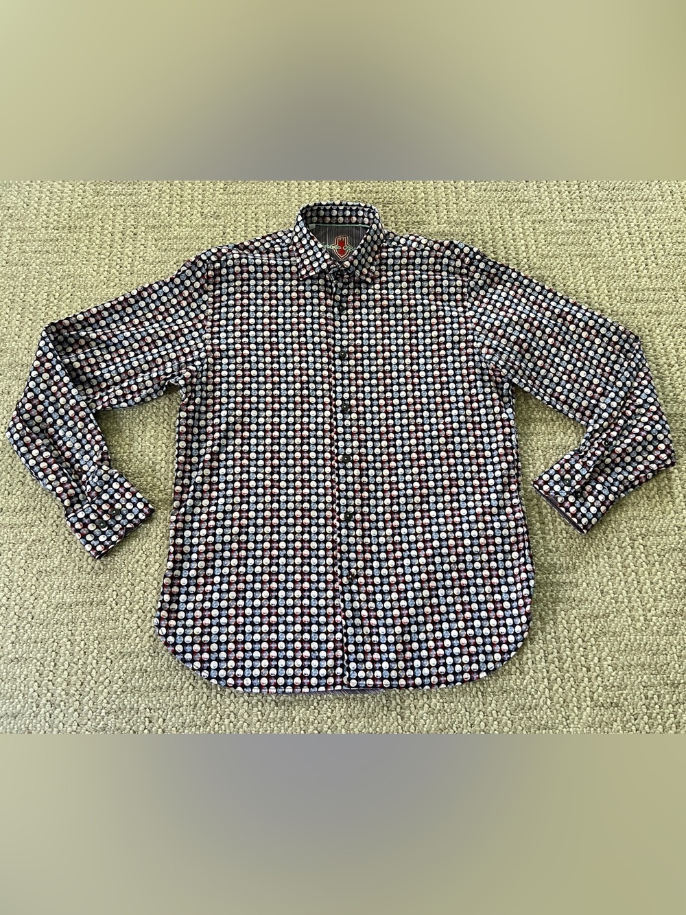 Luchiano Visconti blue/red/white circular design, Long Sleeve, Men’s Large